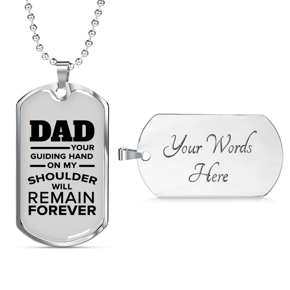 Dad Your Guiding Hand Dog Tag Love Dad Personalized Engraved Silver Dog Tag Nec